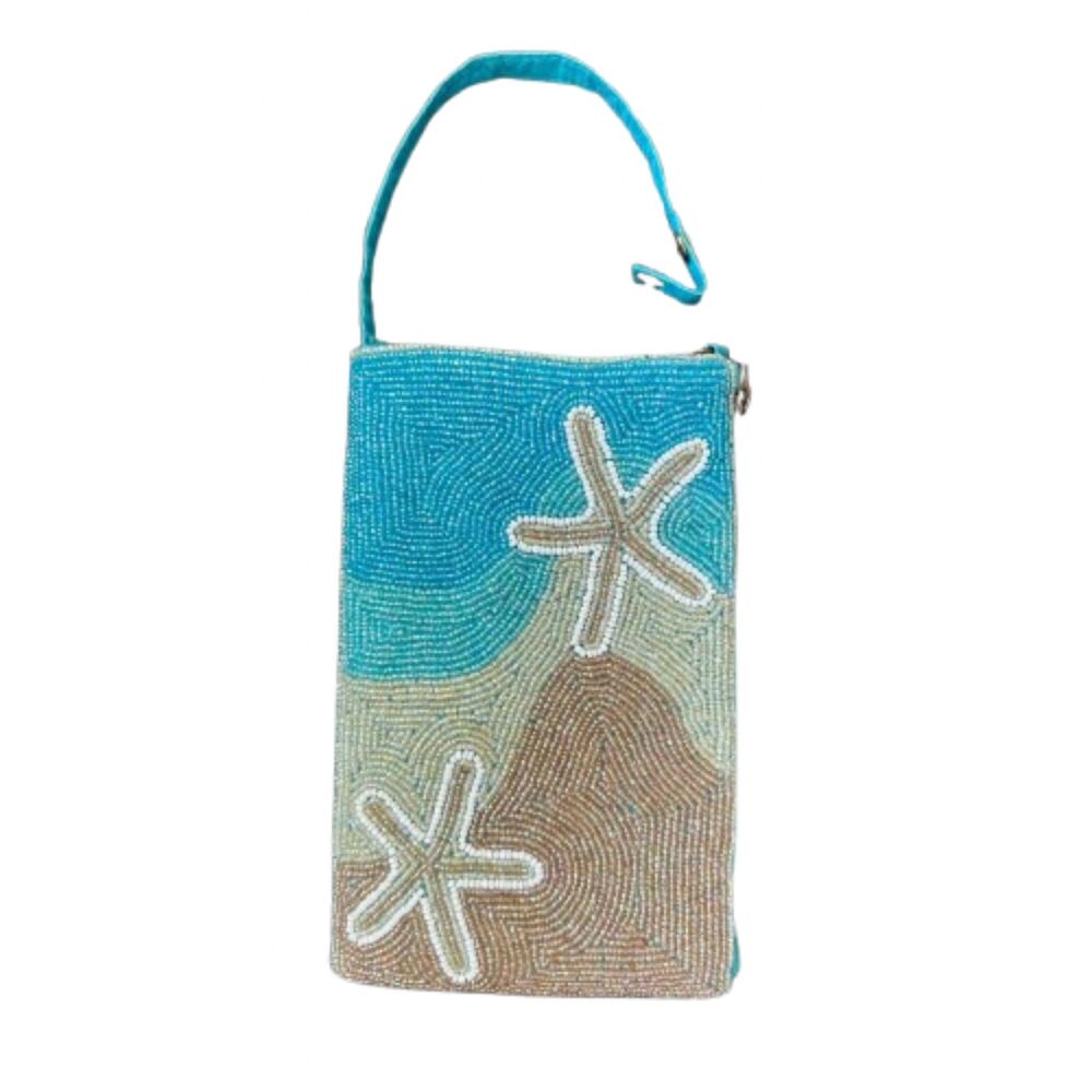 Beaded Starfish Mini Handbag Crossbody Phone Purse Turquoise Blue Beach Coastal - Picture 7 of 9